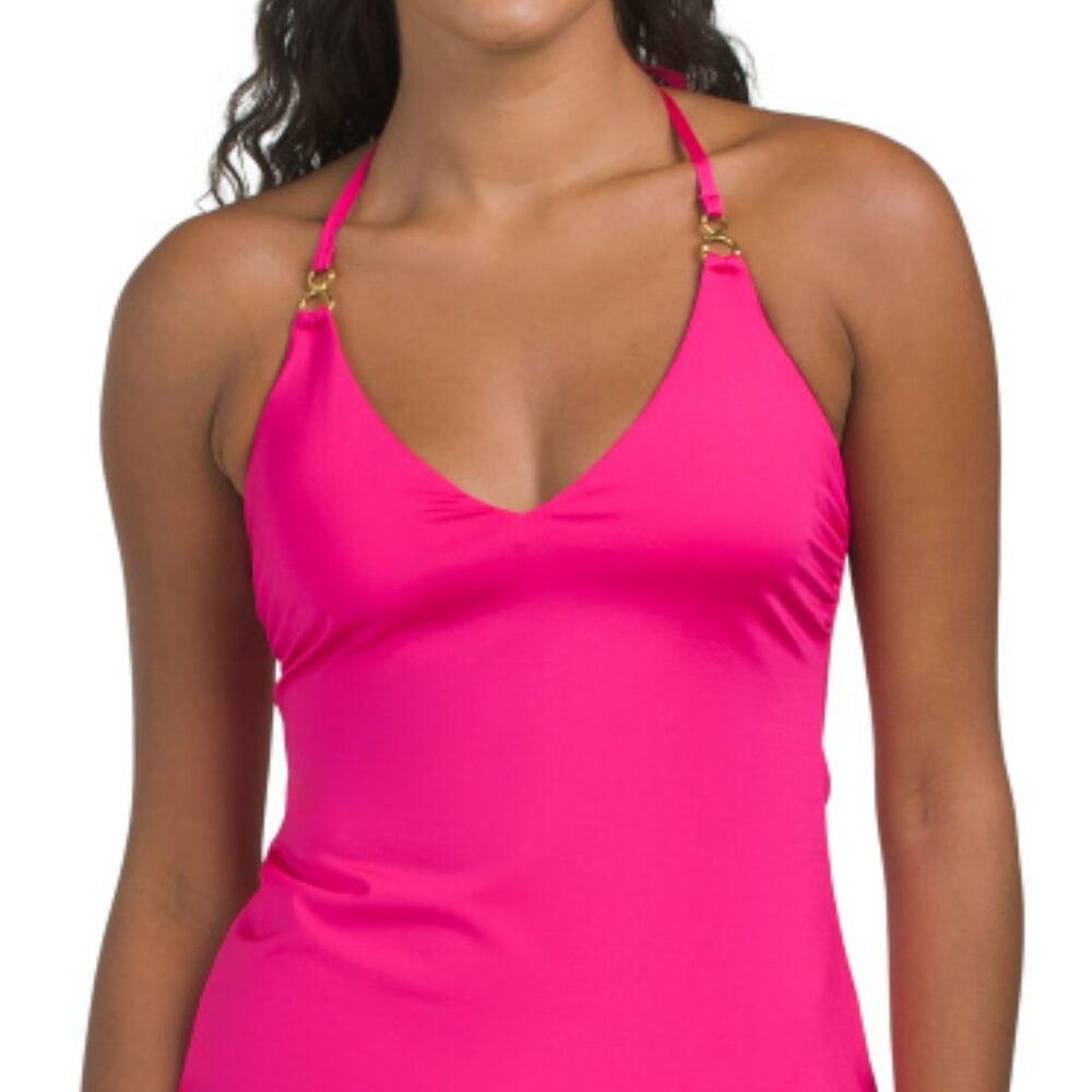 NWT TRINA TURK Hot Pink/ coral  Monaco V-neck Swim Tankini 12
